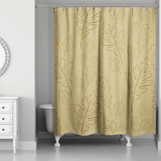 Mustard Yellow Large Leaves Shower Curtain